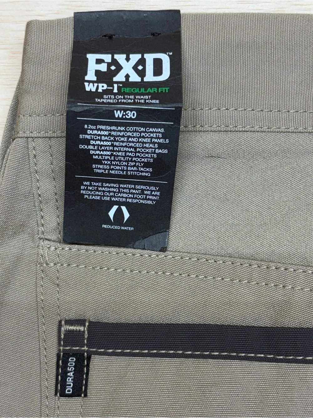 NWT FXD WP-1 Regular Fit Canvas Work Pants Size 30 Khaki DURA500 Utility Pockets - Picture 7 of 9